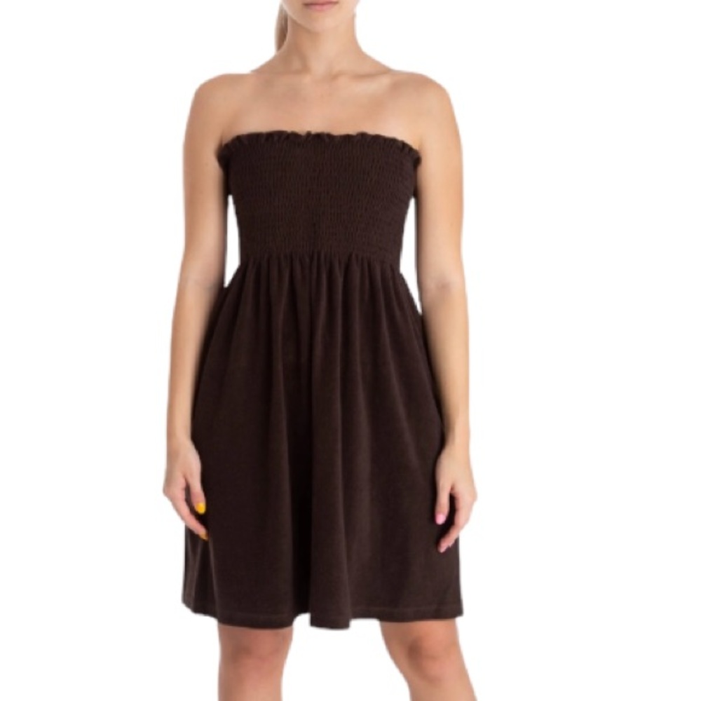 Buzy Collection black smocked elastic strapless casual summer dress small